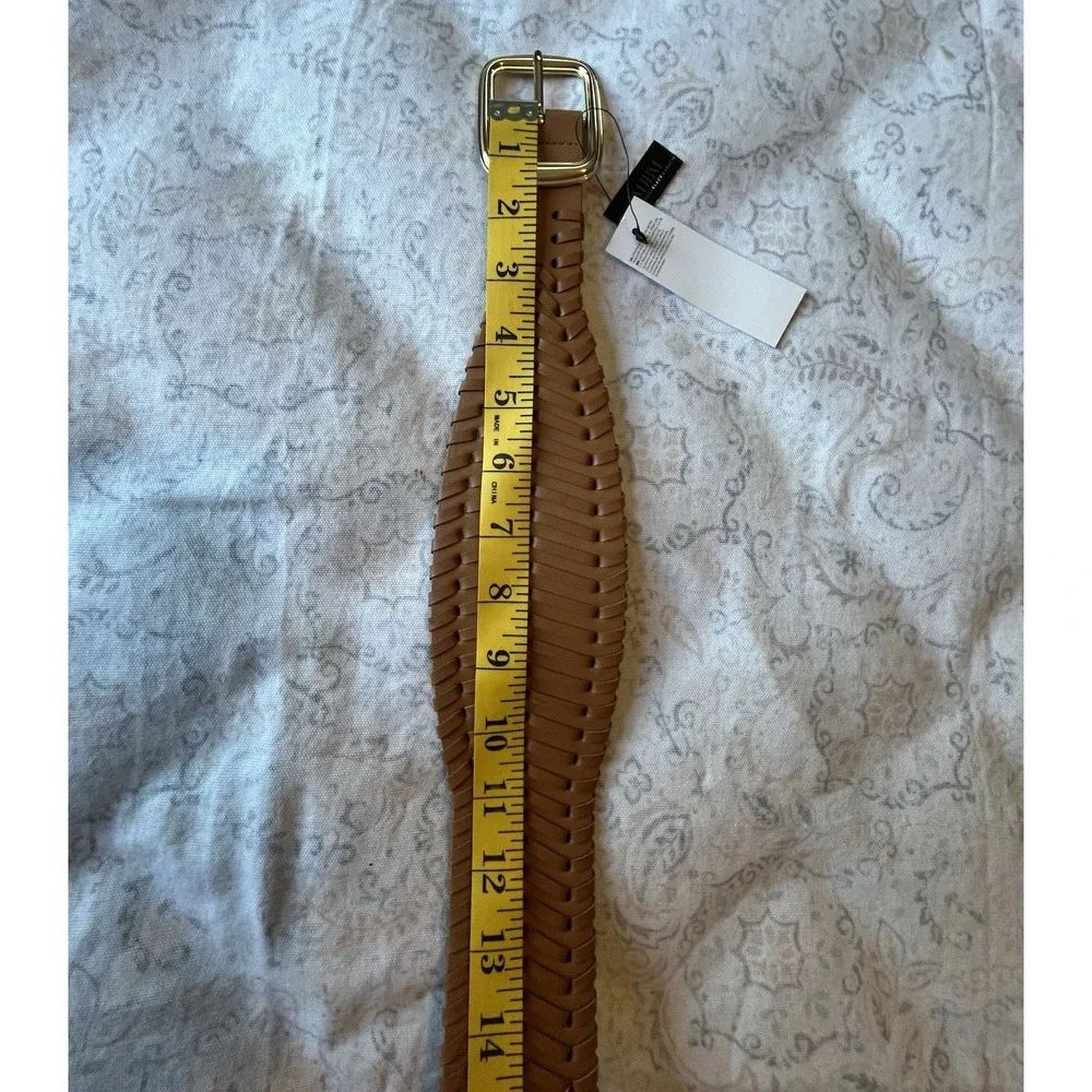 White House Black‎ Market Faux Leather Woven Belt S/P Gold Tone Buckle Vachetta